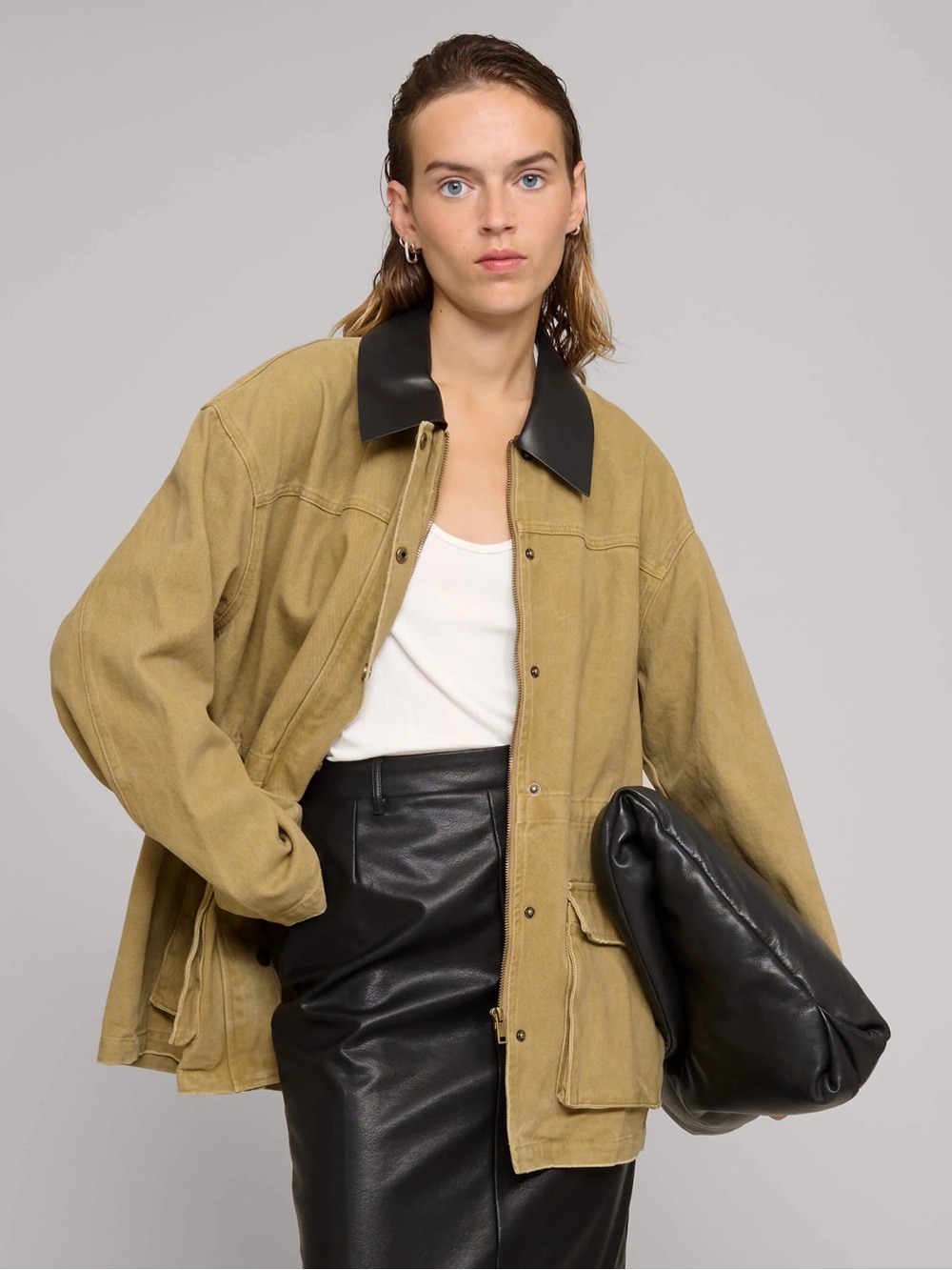 Worn Once- Pixie Market Barn Jacket with Leather Collar Size Small